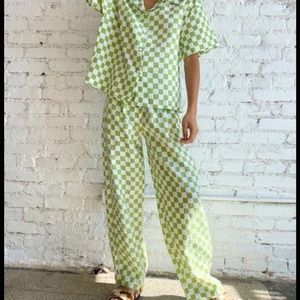 Holiday the Label Linen Checker Print Set in Olive - XL